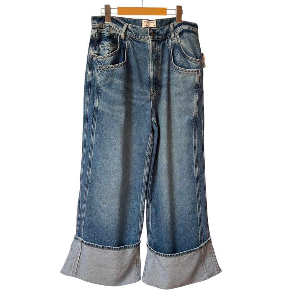 Free People We The Free Final Countdown Cuffed Wide Leg Jean Blue Size 29 S NWT - Picture 2 of 12